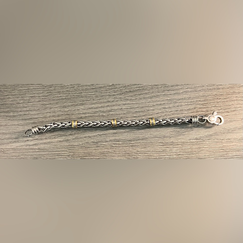 Unisex bracelet. Real white gold, sterling silver, and yellow gold.